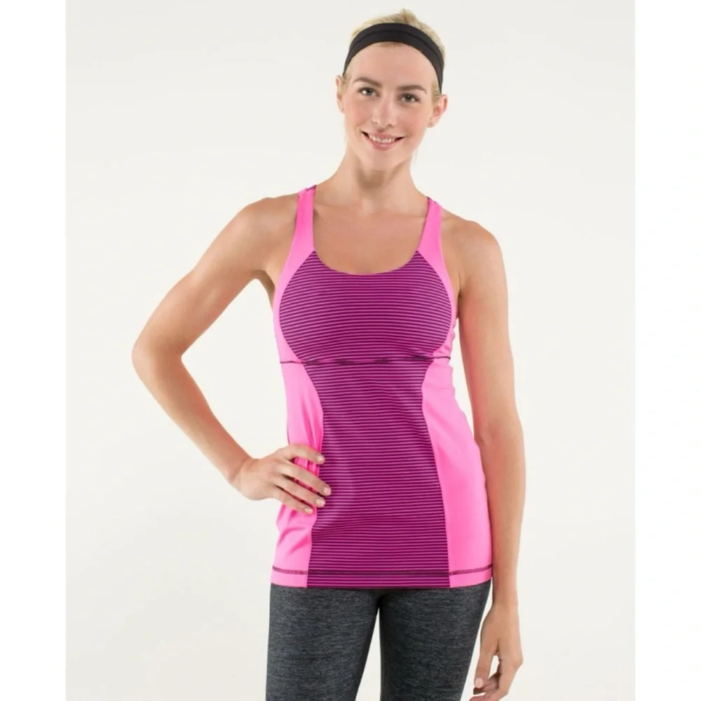 Lululemon Energy Tank Hyper Stripe Raspberry Glo Light 4